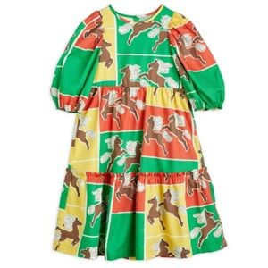 Mini Rodini Horses Woven Puff Sleeve Dress-Girls | 104/110